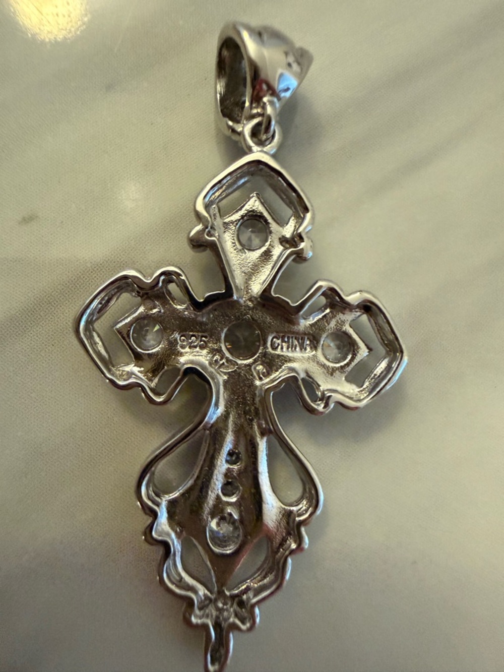 Sterling Silver Cross Pendant with Rhinestones - Picture 3 of 6